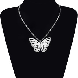 BAMAY Stainless Steel Butterfly Necklace Pendant Jewelry Dainty 18K Gold Necklace Gifts for Women Girls Butterfly Gifts Charms (Plated Silver 070)