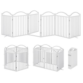 Indoor Pet Gate 6-Panel Folding Dog Gate for Stairs or Doorways, Freestanding No Drilling Pet Fence for Cats and Dogs (White, 6 Panels)