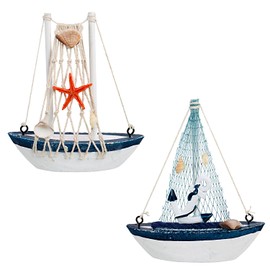 Bettli 2 Pcs Sailboat Decoration Wooden Boat Navigation Small Boat Decoration Bathroom Bedroom Sailboat Model