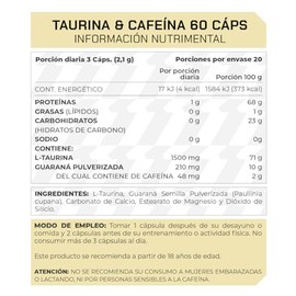 PROWINNER | Taurina y Cafeína, Suplemento Alimenticio, Pre Workout, con L-Taurina y Cafeína de Fuente Natural Proveniente del Guaraná, Antes del Entre
