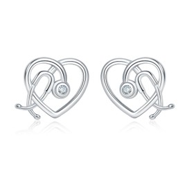 Sterling Silver Stethoscope Nurses Earrings Heart Shaped Women Studs Jewelry Gifts for Doctor Nurse Assistant RN Medical Student