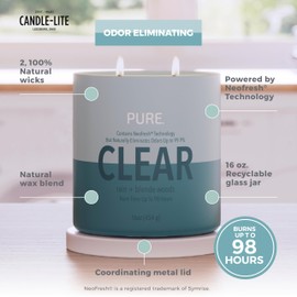 Candle-lite Pure Clear: 16oz Candle—2 Wicks of Leafy Greens & Dewy Citrus for Up to 98 Hours of Fresh, Clean Serenity