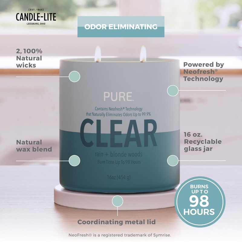 Candle-lite Pure Clear: 16oz Candle—2 Wicks of Leafy Greens &