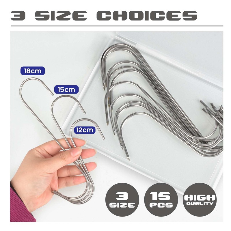 15 Pcs Stainless Steel Meat Hooks Butcher Hooks 3 Different