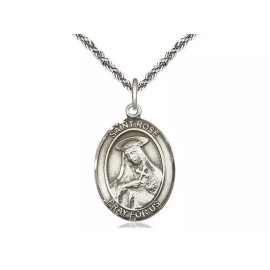 St Rose of Lima Medal 1" Sterling Medal on a 20'' Sterling French Rope Chain