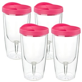 Southern Homewares 10oz Insulated Wine Tumbler with Pink Drink-Through Lid – Double Wall Acrylic, Wine 2Go, Set of 4