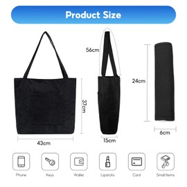 Wrbugukeji 2 Pcs Corduroy Tote Bags, Cord Tote Bag, Women'S Tote Bag, Large Shoulder Hobo Causal Bag with Zippers and for College, Work, Travel, Shopping, Daily Use
