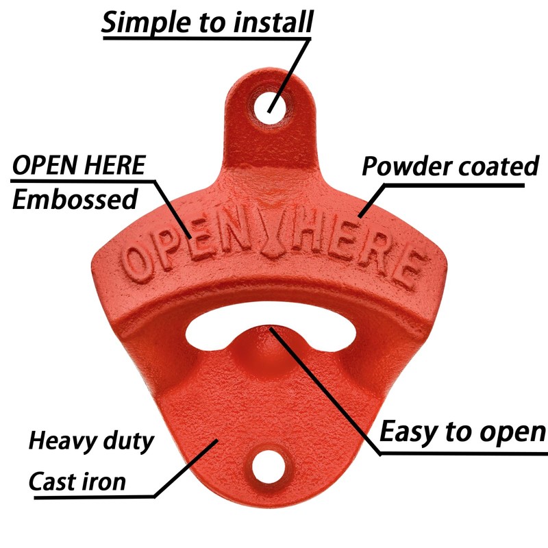 Luwanburg Red Cast Iron Bottle Opener Wall Mounted Beer Cap