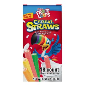 2025 Kellogg's Cereal Straws Froot Loops Edible Breakfast Straw Alternatives for Milk, 90's Childhood Nostalgic Treat for Drinking and Eating, Cereals for Kids, Pack of 3, 18 Count