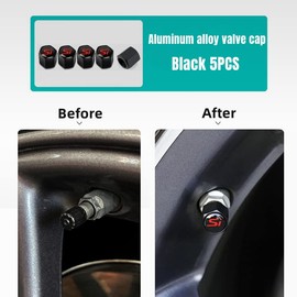 for Civic SI Black Metal Tire Valve Stem Cap Covers Air Valve Cap Set Dust Proof Leak-Proof Air Cover Logo Styling Car Accessories(Pack of 5)