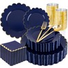 LIYH 210pcs Blue Plastic Dinnerware Set Navy Blue Plastic Scalloped