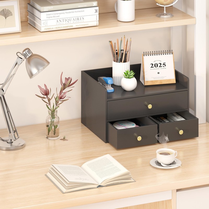 Xadgve Bamboo Desk Organizer - Stackable, No Assembly Required, Ideal