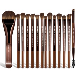 MAANGE 14-Piece Makeup Brush Set with Aluminum Ferrule- Premium Synthetic Makeup Brushes Kit Foundation Brush Eye Shadow for Beginners & Professionals(Dark Coffe)
