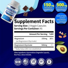 DECENT NATURE- Glicinato de Magnesio 525mg Suplemento Elemental de Magnesio Quelado para Magnesio de Alta Absorción