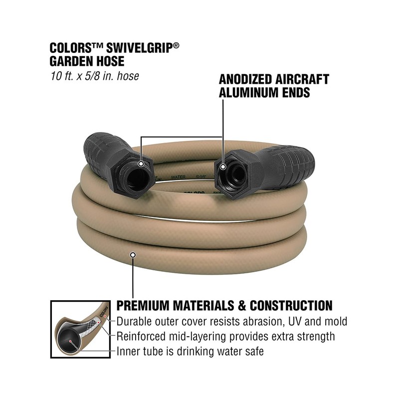 Colors™ SwivelGrip® Garden Hose, 5/8" x 10', 3/4" - 11