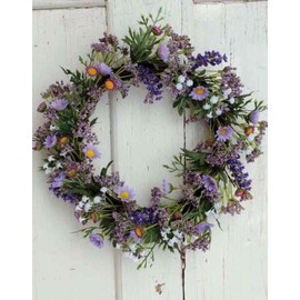 artplants.de Artificial Lavender Wreath, Ajila, Gypsophila, Daisy, Purple, Diameter 30 cm, Decorative Wreath/Artificial Lavender