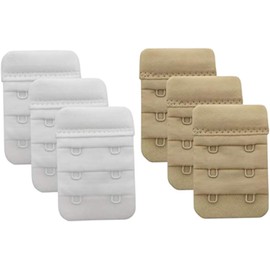 Soft Bra Extender 3 Hook, 6-Pack Comfortable Bra Back Extenders with 2 Hook Design for Adjustable Fit, Skin & White Colors