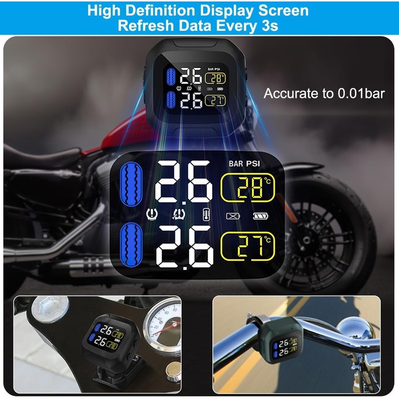 OBEST Motorcycle TPMS Tire Pressure Monitor System with 2 Silver