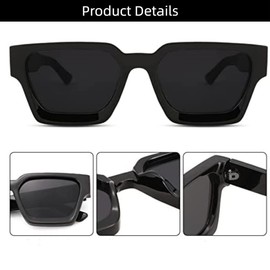 WDZAYXC Vintage Rectangular Sunglasses for Women Men Chunky Rectangle Sunglasses Retro Glasses UV400 Protection, black