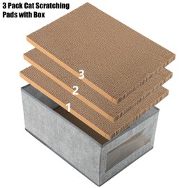 Kichwit Large Cat Scratching Pads, 3pcs Cat Scratcher Cardboard with a Box, Reversible Cat Scratching Board,16.5" x 11.7" (Large)