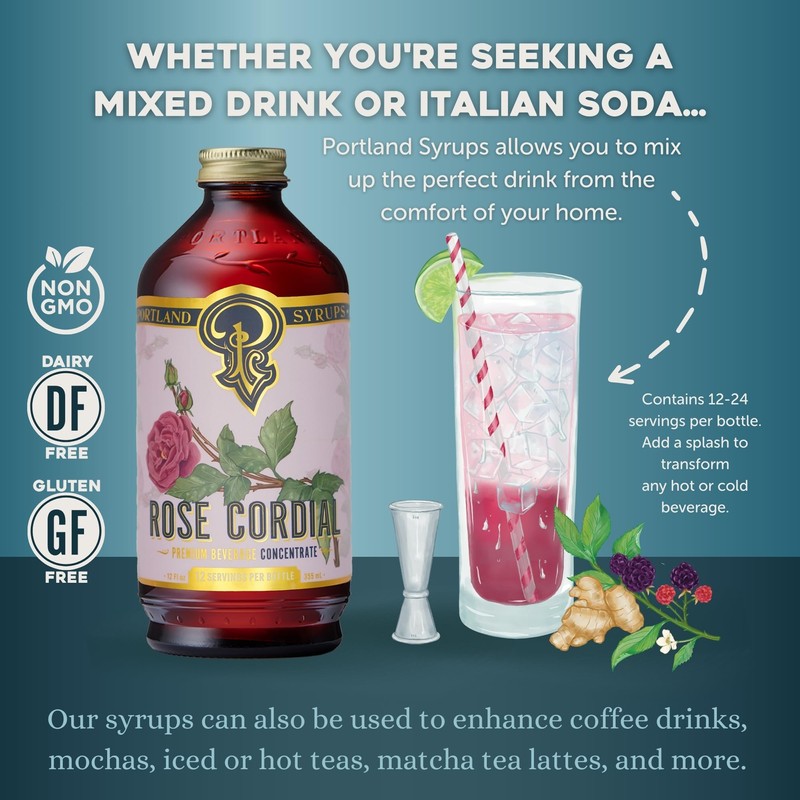 Portland Syrups Rose Cordial Syrup - Craft Exquisite Floral beverages