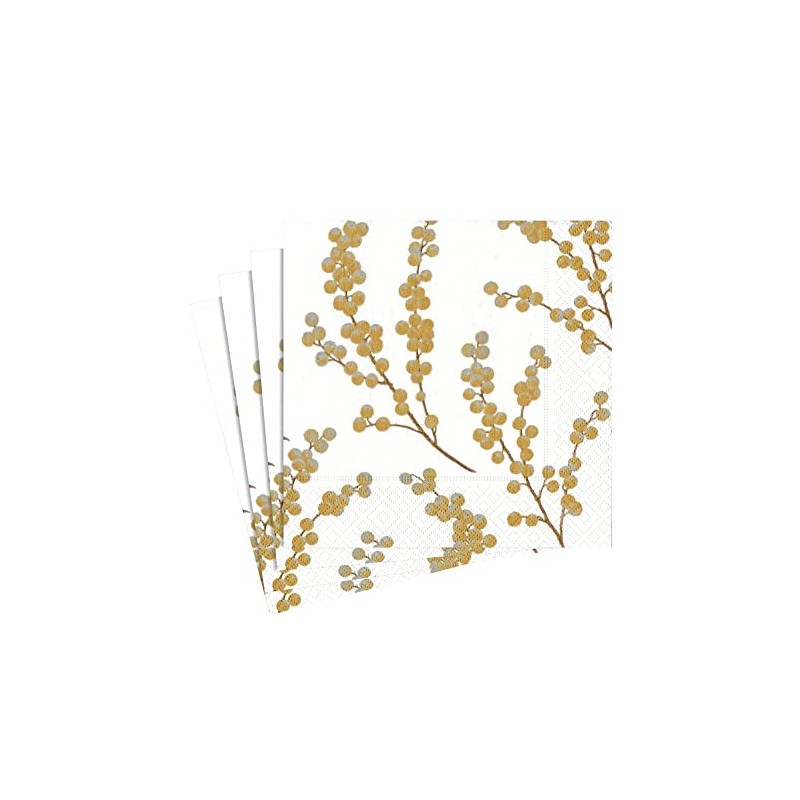 Caspari Berry Branches Paper Luncheon Napkins in White & Gold