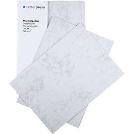 Betterpress® 100 Sheets of Writing Paper Marble Paper Grey 120 g, A4 - Double-Sided Marbled Paper in High Quality - Premium Ideal as a Menu, Certificate, Church Book and Certificate