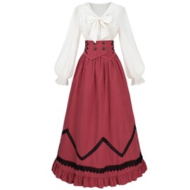 NSPSTT Victorian Dress for Women Renaissance Costume Medieval Outfit Maxi Skirts Blouse 2 pcs Set