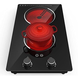 GTKZW Electric Cooktop, 120V Electric Stove 9 Power Levels with 2 Burner Hot Plates, Child Lock, Timer, Over-Heat Protection, Compatible with All Kinds of Cookwares