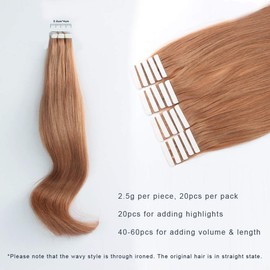 ABH AMAZINGBEAUTY Semi-permanent Pre Taped Real Remi-Remy Human Tape in Human Hair 50g-20pcs Skin Weft Invisible Seamless Reusable Platinum Light Auburn Color 30 20 Inch