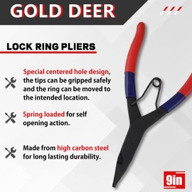 GOLD DEER Angle Tip Lock Ring Pliers Retaining Ring Pliers Spring Loaded 9" Special Circlip Lock Ring Flat Snap Ring Pliers Horseshoe Washer Pliers Special Circlip Pliers Pliers Opening Pliers