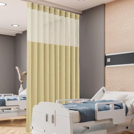 KNEOQIT Flame Retardant Hospital Curtains Room Divider, Grommet Flame Resistant Cubicle Curtains Medical Privacy Curtain for Hospital, Medical Clinic, Lab,School(1 Panel,9x8FT, Beige)