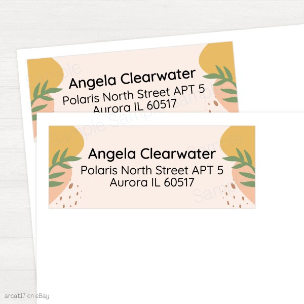 30 Pink Beige Modern Abstract Leaves Personalized Return Address Labels