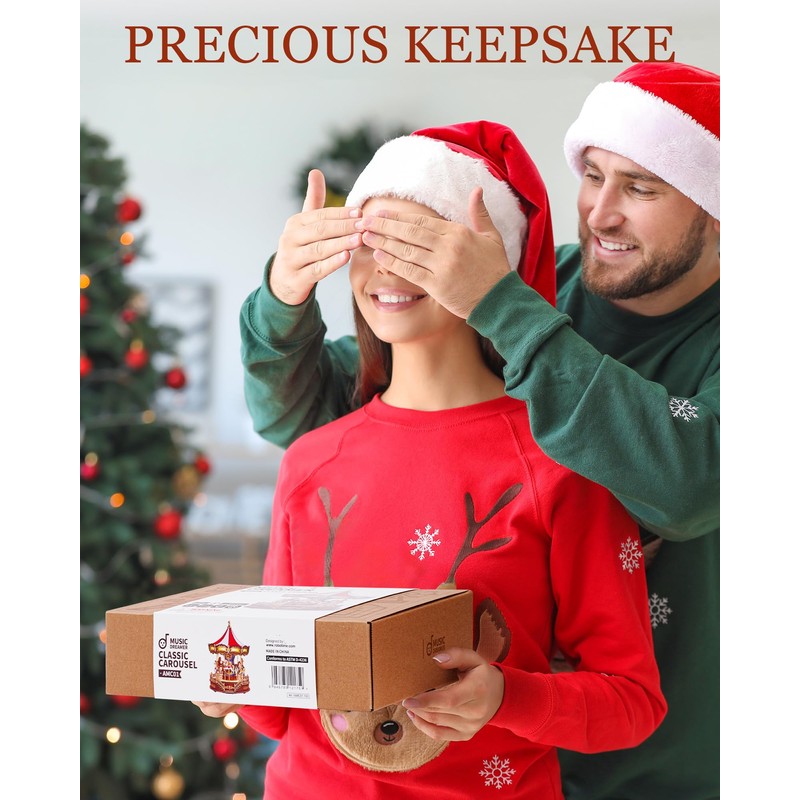 Rowood 3D Wooden Puzzle,Carousel Music Box for Adults Girls,DIY Christmas