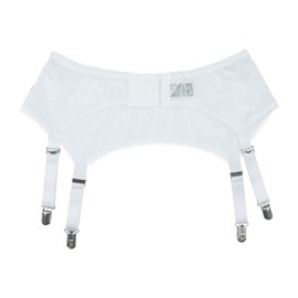 Luxallacki Women's Delicate Floral Lace Suspender Belt with 4 Adjustable Straps & Metal Clips (M,White-Grip Buckle)