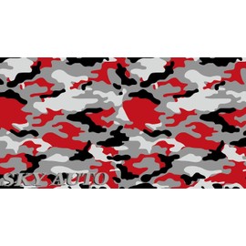Sky Auto INC Red Black White Gray Camouflage Vinyl Car Wrap Film Sheet + Free Cutter & Squeegee (15FT x 5FT / 180" x 60")