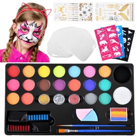 Moorstdel Gesichtsfarbe Kinderschminke Set,27 Bodypainting Farben,Tattoo-Vorlagen, Face Paint Body Paint für Kinder und Erwachsene, für Theaterschminke Karnevalsschminke