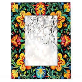 Mintoprints Colorful Mexican 8x10 Picture Frame, Mexican Flowers Wood Photo Frame for Wall or Tabletop Display Pictures 5x7 with Mat or 8x10 without Mat