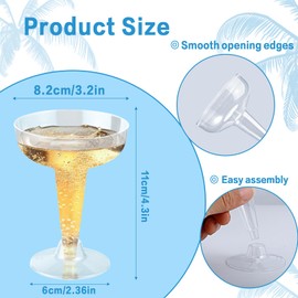 Loccmat 75 Pcs Plastic Champagne Coupe,4 Oz Disposable Champagne Glasses,Clear Cocktail Glasses,Disposable Party Stem Cups for Martini Margarita Wedding Birthday Party Picnics