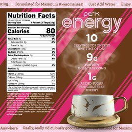 Perk Energy Original Mint Chocolate Truffle Flavored Drink Powder (10 Servings Stickpack) - Gluten-Free, Peanut-Free, Soy-Free