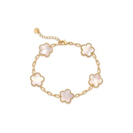 PAVOI 14K Yellow Gold Plated Clover Bracelets for Women - Four Leaf Clover Bracelet - Mother of Pearl Gemstone Lucky Flower Design - Adjustable Trendy Jewelry Gifts