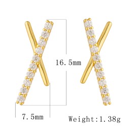 LOVPEPY Gold CZ X Earrings for Women 925 Sterling Silver Dainty White CZ Cross Stud Earrings 14k Gold Plated Minimalism Diamond Earrings to Daughter Birthday Christmas Wedding Gifts (CZ X-Silver, CZ)