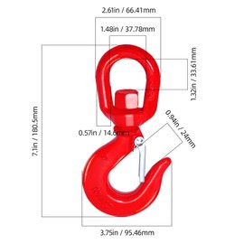 Kivomot G80 Swivel Lifting Hook, 2 Ton Capacity, Forged, Heat Treated, Painted, Self-Locking, 6:1 Safety Ratio, Set of 4 for Industrial and Construction Lifting
