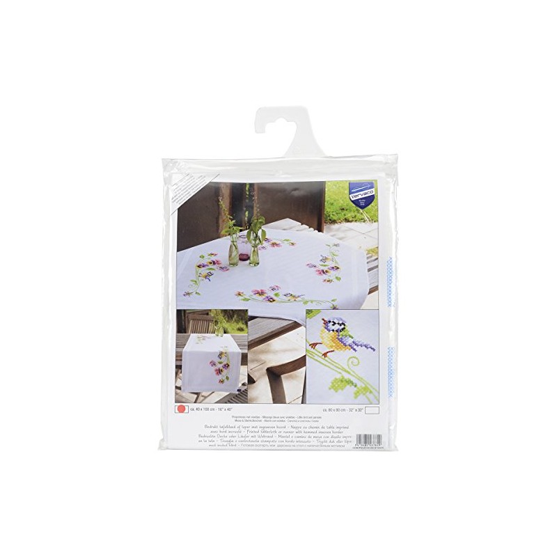 Vervaco Little Birds and Pansies Table Runner Stamped Embroidery Kit,