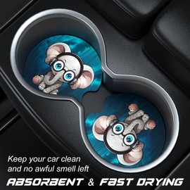 Aiawoxc Car Cup Holder Coasters, 2 Pack Universal Auto Anti Slip Insert Coaster with A Finger Notch, Cute Car Assecories for Women Men, Cup Mat for Most Interior, Pretty Elephant
