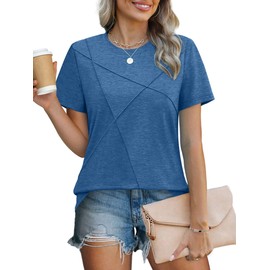 Oversized Tshirts for Women Loose Fit Fashion Tops Casual Elegant Pleated Crewneck Blue XXL
