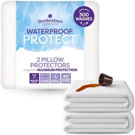 Slumberdown Waterproof Pillow Protectors 2 Pack - Silent & Breathable Terry Cover, Super Absorbent & Spill-Proof, Durable Up to 300 Washes - Envelope Closure, Non-Allergenic, Washable (50 x 75cm)