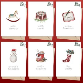 Christmas Cards with Envelope Set (12 Pieces) - A6 Folding Cards for Christmas - Christmas Postcard with Envelopes for Your Christmas Greetings - Cool Christmas Postcards with and without Sayings