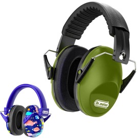 Dr.meter Noise Cancelling Ear Muffs, Blue+Army Green Noise Cancelling Headphones for Kids with Adjustable Head Band, Hearing Protection Earmuffs for Monster Jam, Football Game, Concerts, Air Show