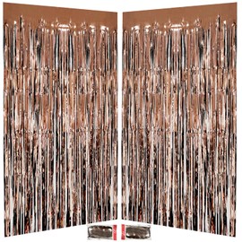 Brown Tinsel Backdrop Party Decorations 3.3x8.2ft, 2 Pack Foil Fringe Curtains for Birthday, Door Streamers Decorations Hanging for Baby Shower Graduation Super Bowl Football Party Supplies